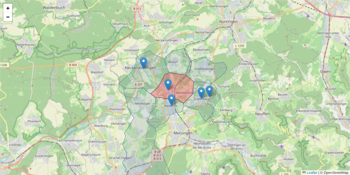 Karte des Postleitzahlen Bereichs  und der umliegenden Postleitzahlen in Deutschland