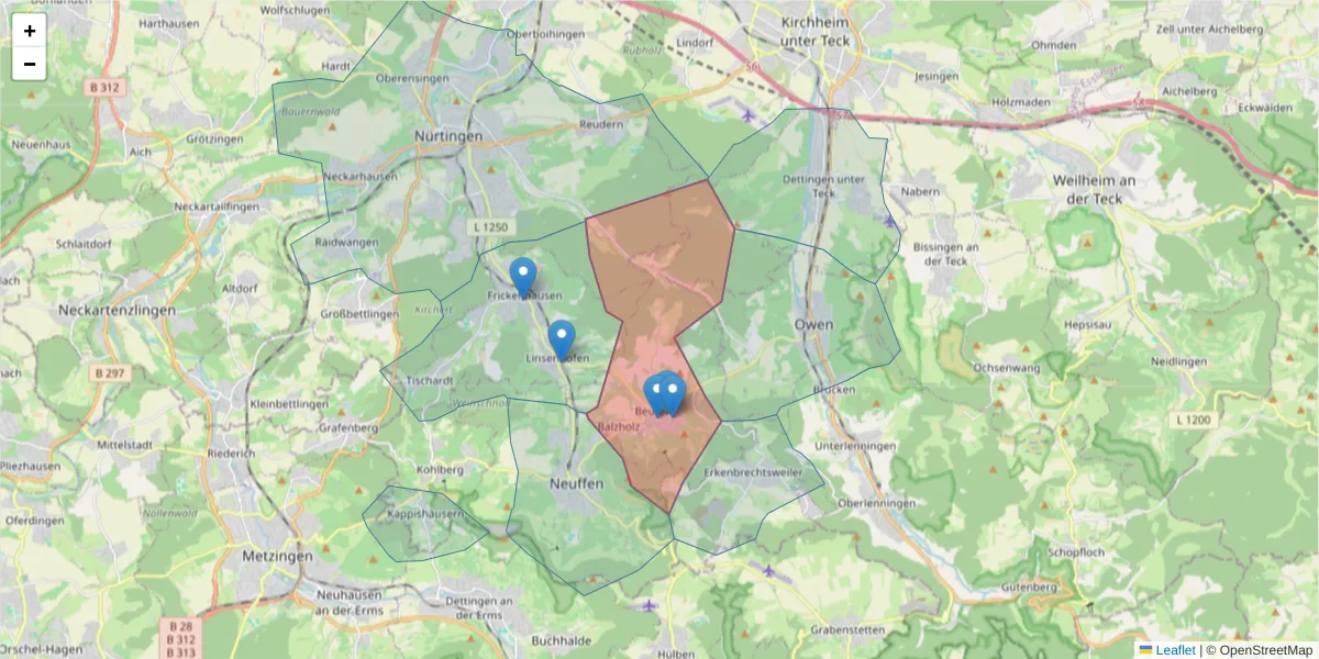 Karte des Postleitzahlen Bereichs  und der umliegenden Postleitzahlen in Deutschland