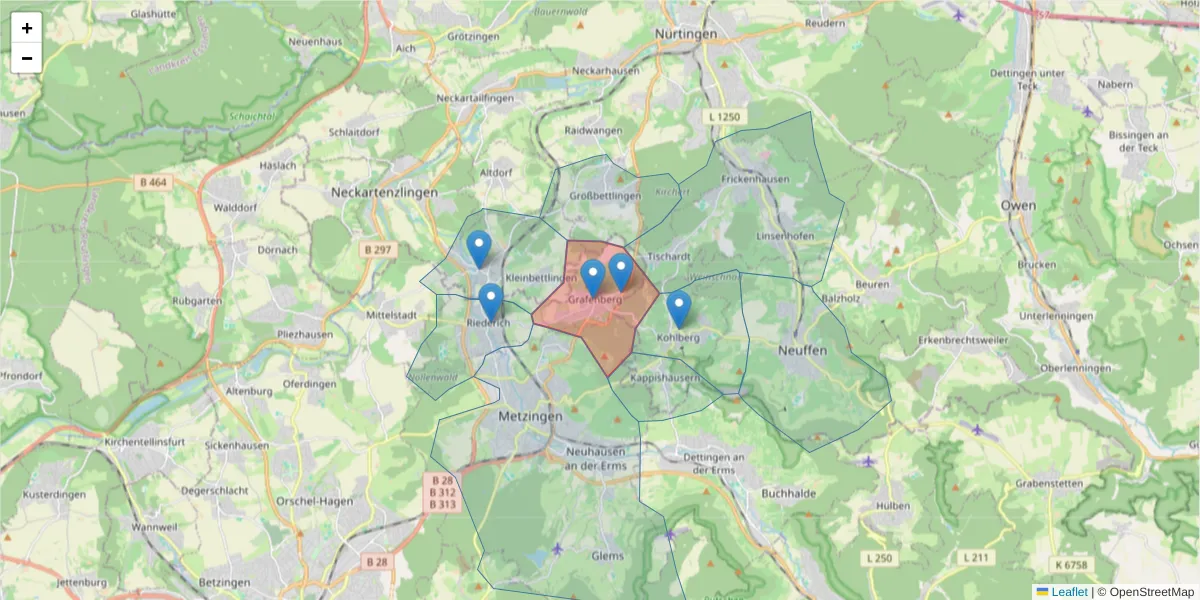 Karte des Postleitzahlen Bereichs  und der umliegenden Postleitzahlen in Deutschland