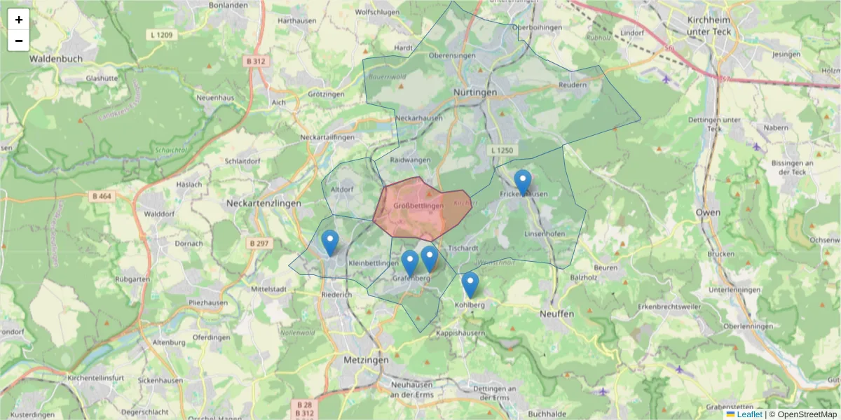 Karte des Postleitzahlen Bereichs  und der umliegenden Postleitzahlen in Deutschland