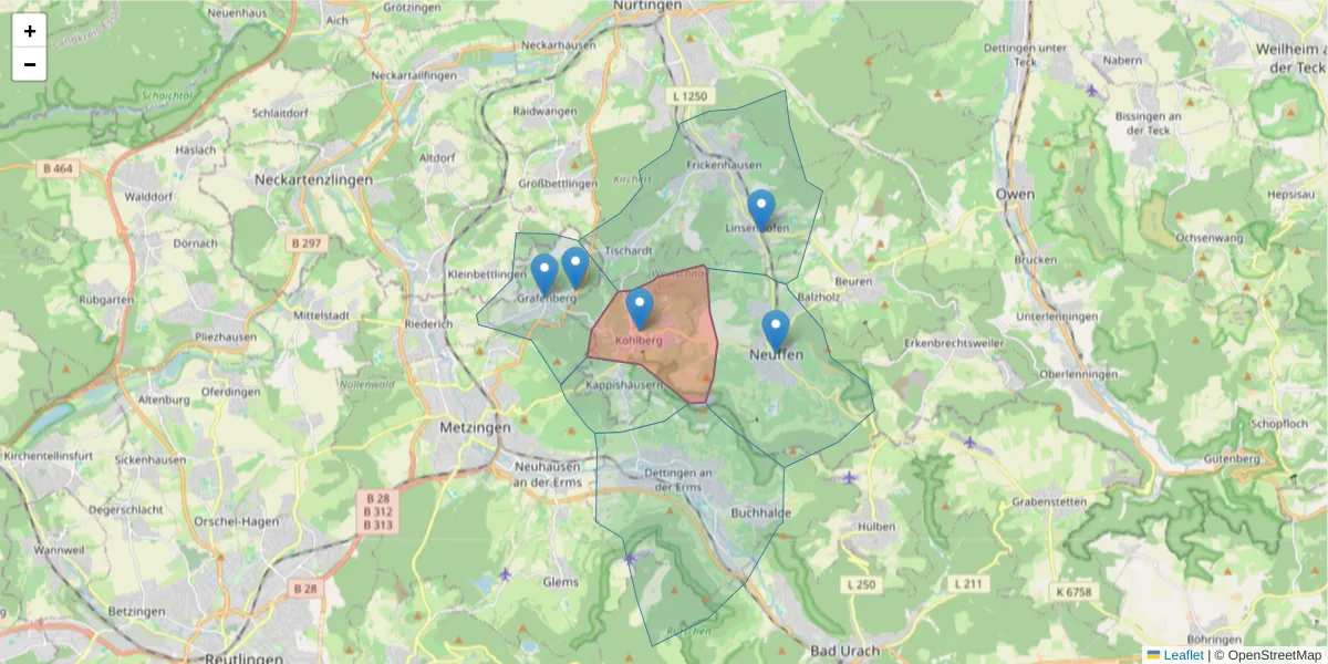 Karte des Postleitzahlen Bereichs  und der umliegenden Postleitzahlen in Deutschland