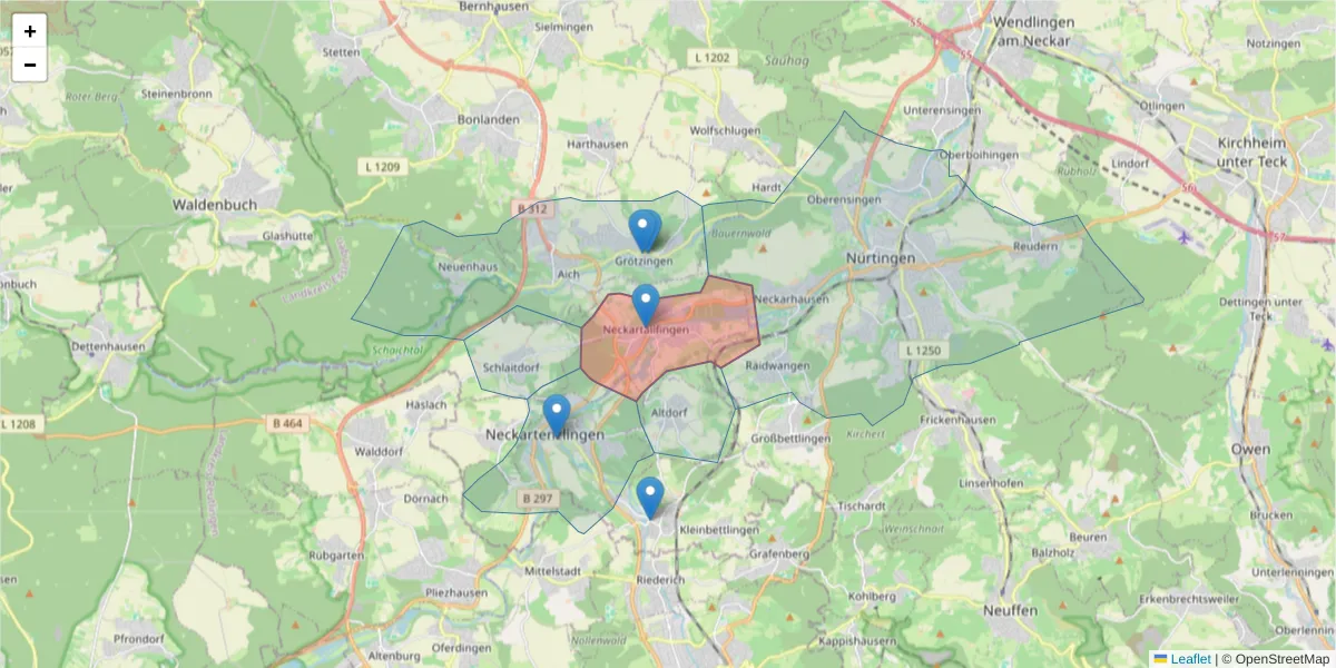 Karte des Postleitzahlen Bereichs  und der umliegenden Postleitzahlen in Deutschland