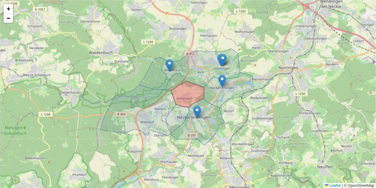 Karte des Postleitzahlen Bereichs  und der umliegenden Postleitzahlen in Deutschland