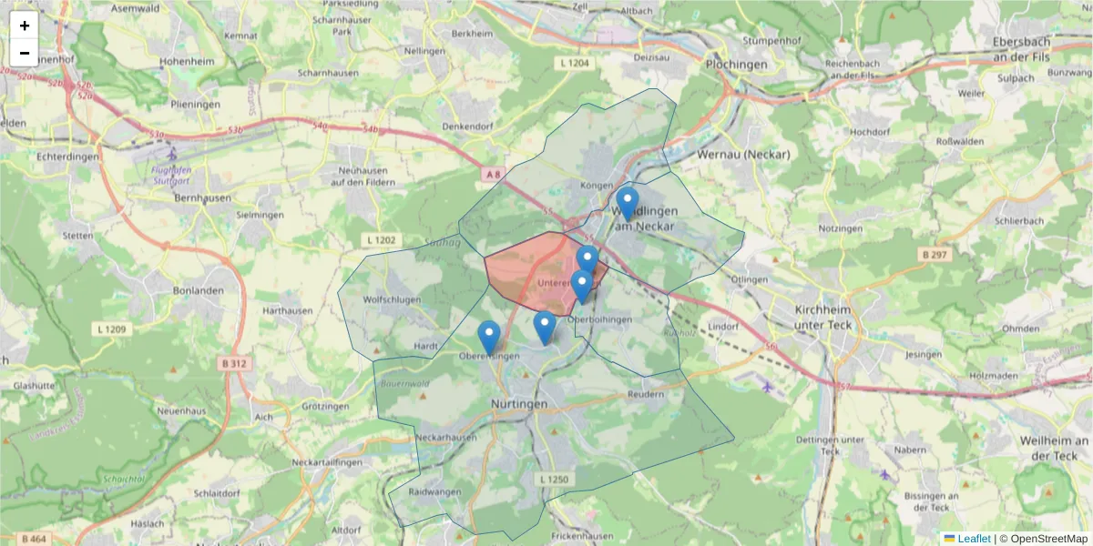 Karte des Postleitzahlen Bereichs  und der umliegenden Postleitzahlen in Deutschland
