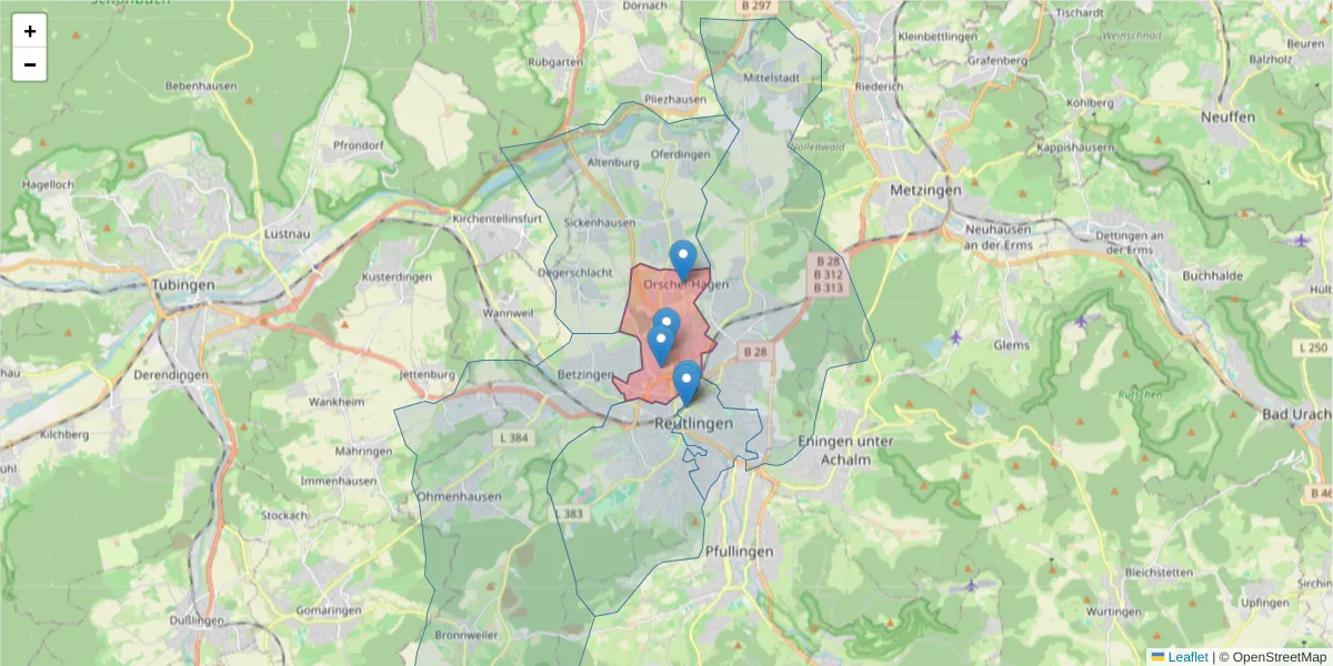 Karte des Postleitzahlen Bereichs  und der umliegenden Postleitzahlen in Deutschland