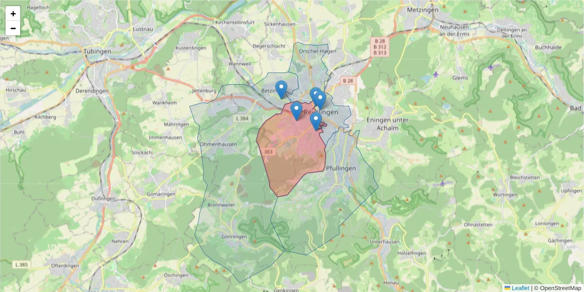Karte des Postleitzahlen Bereichs  und der umliegenden Postleitzahlen in Deutschland