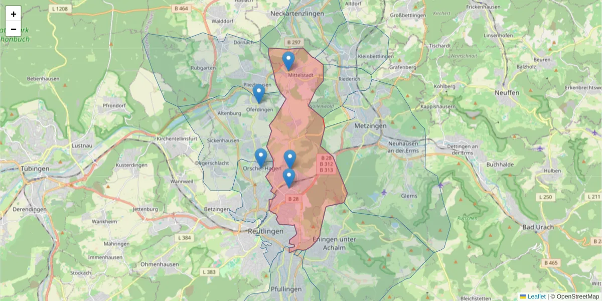 Karte des Postleitzahlen Bereichs  und der umliegenden Postleitzahlen in Deutschland