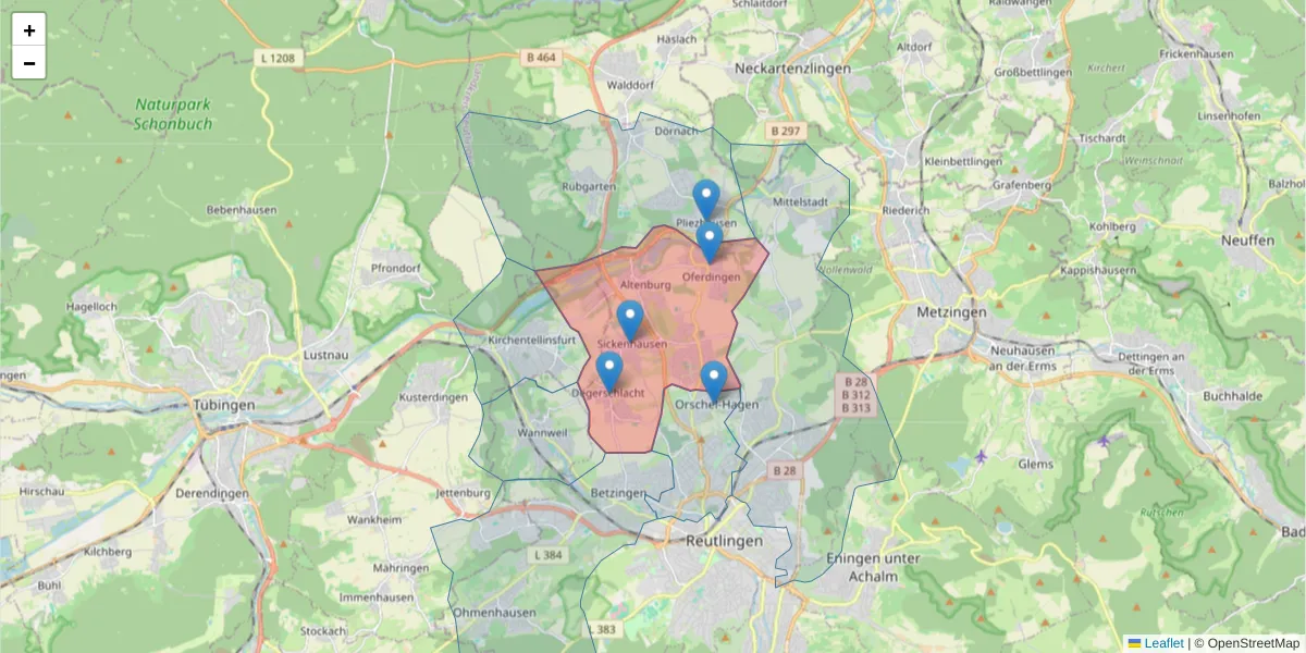 Karte des Postleitzahlen Bereichs  und der umliegenden Postleitzahlen in Deutschland
