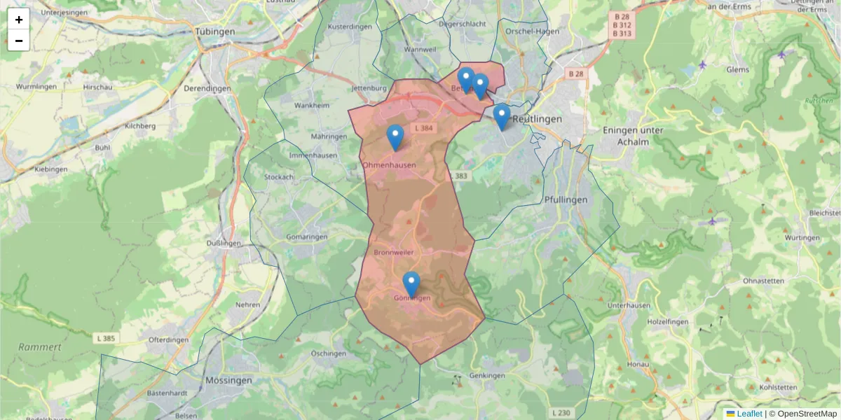 Karte des Postleitzahlen Bereichs  und der umliegenden Postleitzahlen in Deutschland