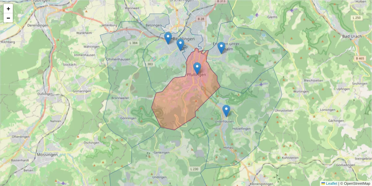Karte des Postleitzahlen Bereichs  und der umliegenden Postleitzahlen in Deutschland