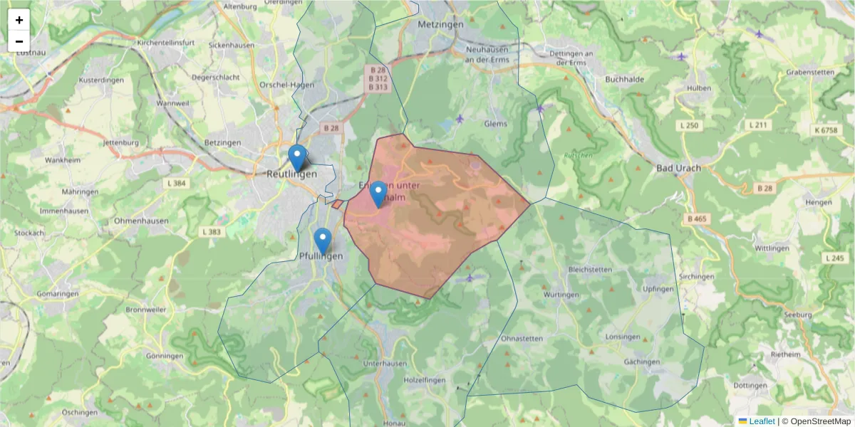 Karte des Postleitzahlen Bereichs  und der umliegenden Postleitzahlen in Deutschland