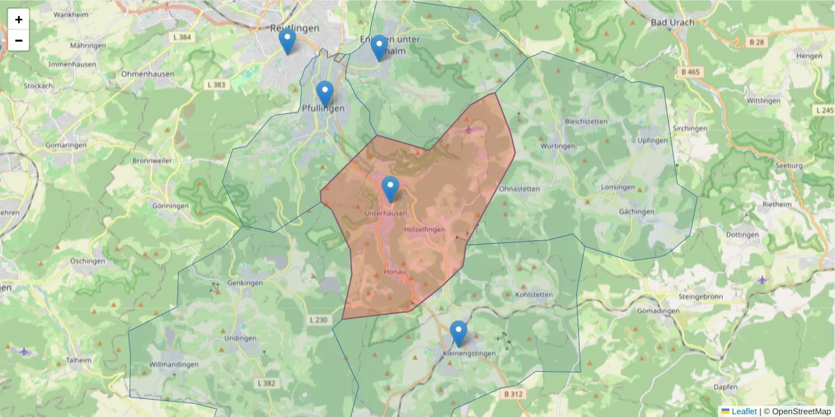 Karte des Postleitzahlen Bereichs  und der umliegenden Postleitzahlen in Deutschland