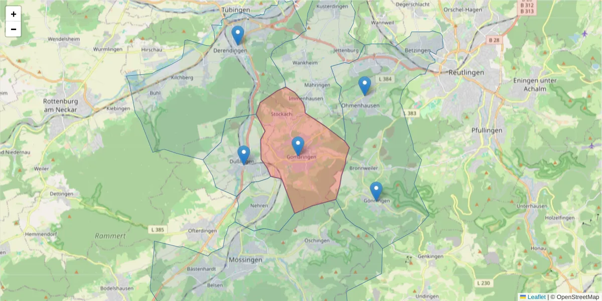 Karte des Postleitzahlen Bereichs  und der umliegenden Postleitzahlen in Deutschland