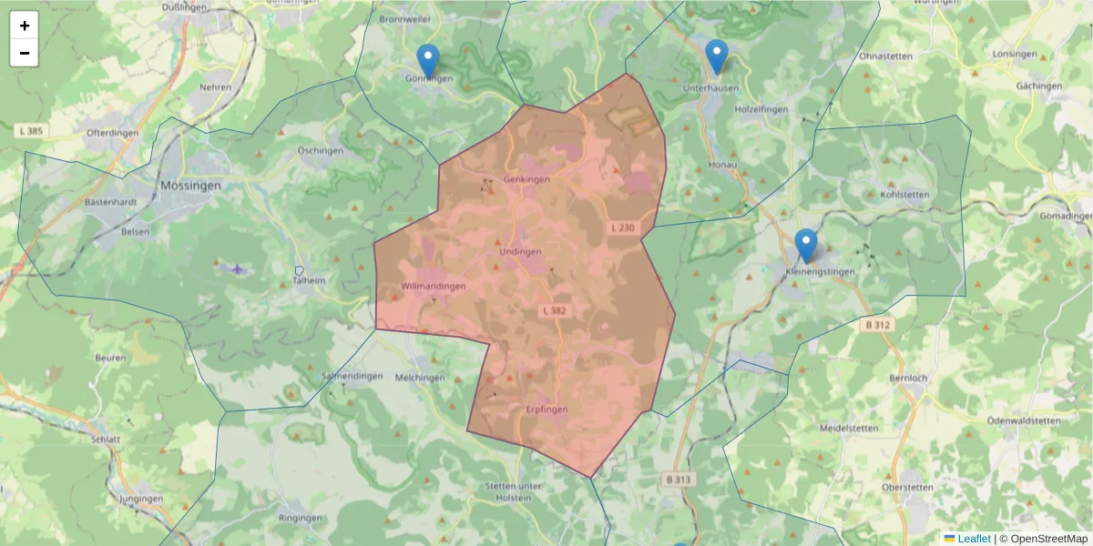 Karte des Postleitzahlen Bereichs  und der umliegenden Postleitzahlen in Deutschland