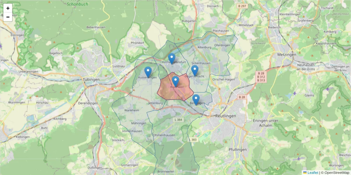 Karte des Postleitzahlen Bereichs  und der umliegenden Postleitzahlen in Deutschland