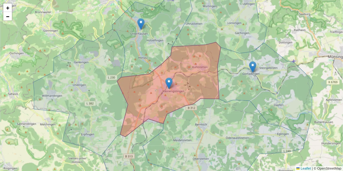 Karte des Postleitzahlen Bereichs  und der umliegenden Postleitzahlen in Deutschland