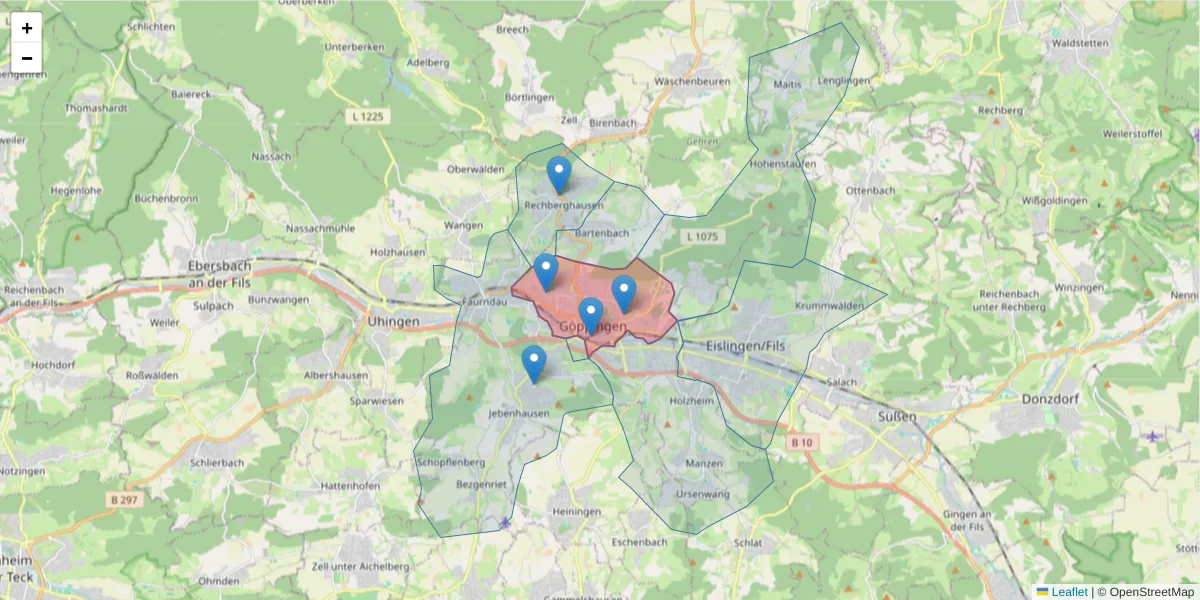 Karte des Postleitzahlen Bereichs  und der umliegenden Postleitzahlen in Deutschland