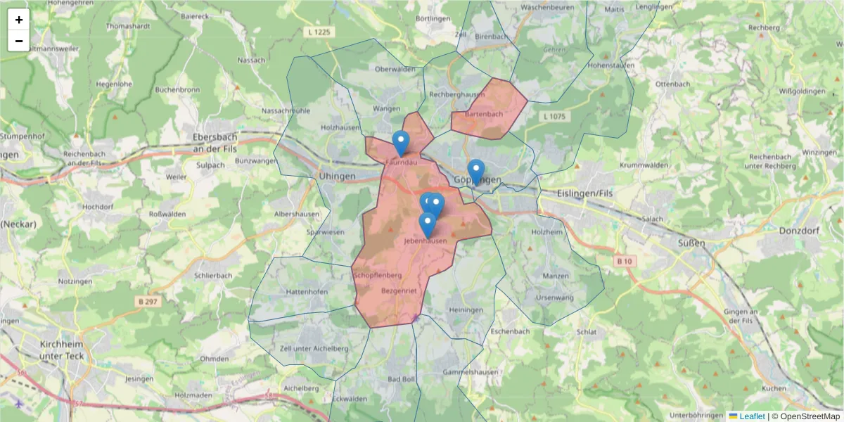Karte des Postleitzahlen Bereichs  und der umliegenden Postleitzahlen in Deutschland