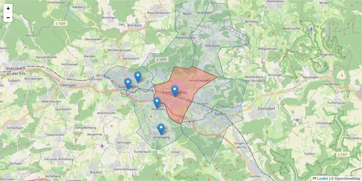 Karte des Postleitzahlen Bereichs  und der umliegenden Postleitzahlen in Deutschland