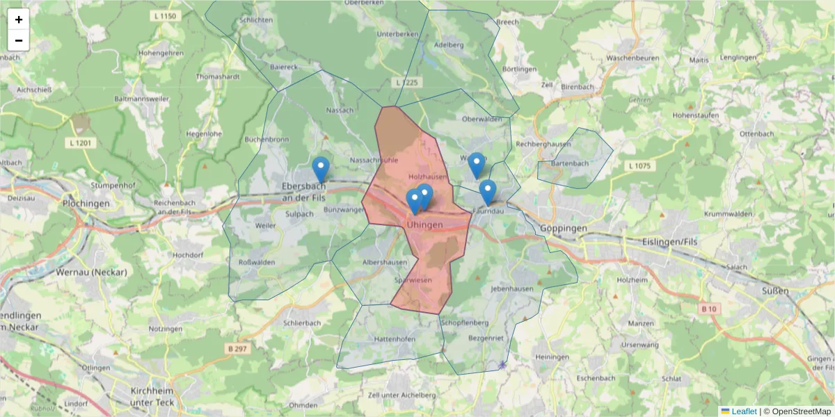 Karte des Postleitzahlen Bereichs  und der umliegenden Postleitzahlen in Deutschland
