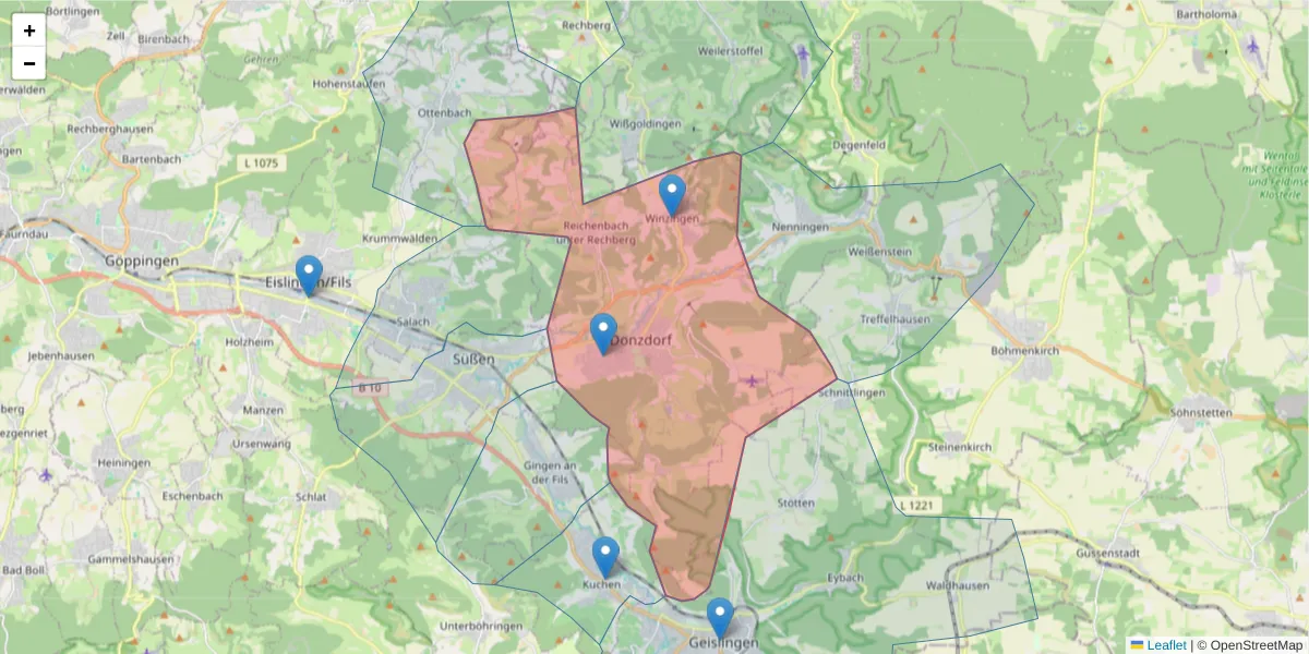 Karte des Postleitzahlen Bereichs  und der umliegenden Postleitzahlen in Deutschland