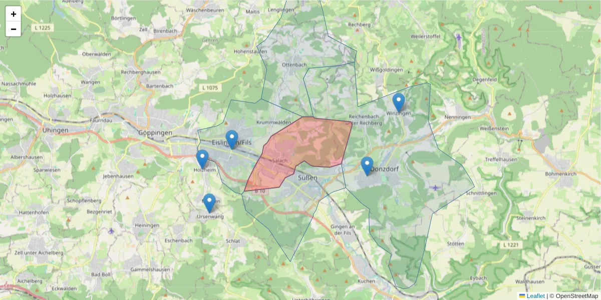 Karte des Postleitzahlen Bereichs  und der umliegenden Postleitzahlen in Deutschland