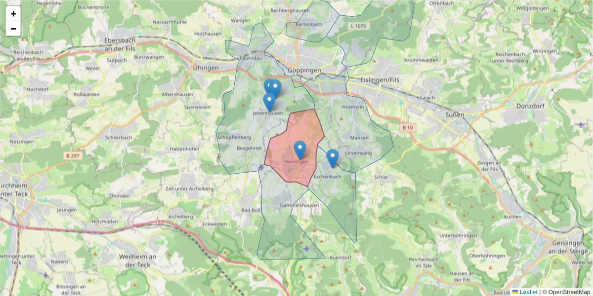 Karte des Postleitzahlen Bereichs  und der umliegenden Postleitzahlen in Deutschland
