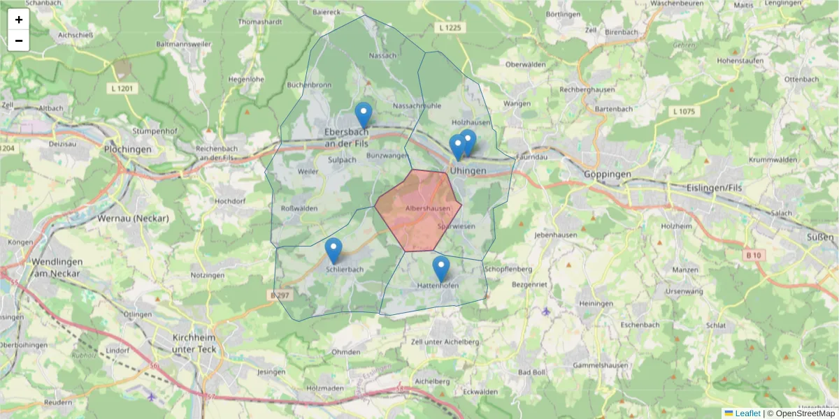 Karte des Postleitzahlen Bereichs  und der umliegenden Postleitzahlen in Deutschland
