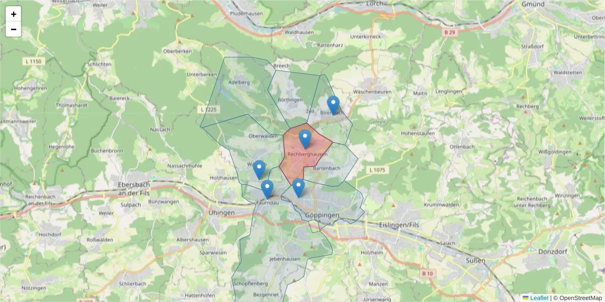 Karte des Postleitzahlen Bereichs  und der umliegenden Postleitzahlen in Deutschland