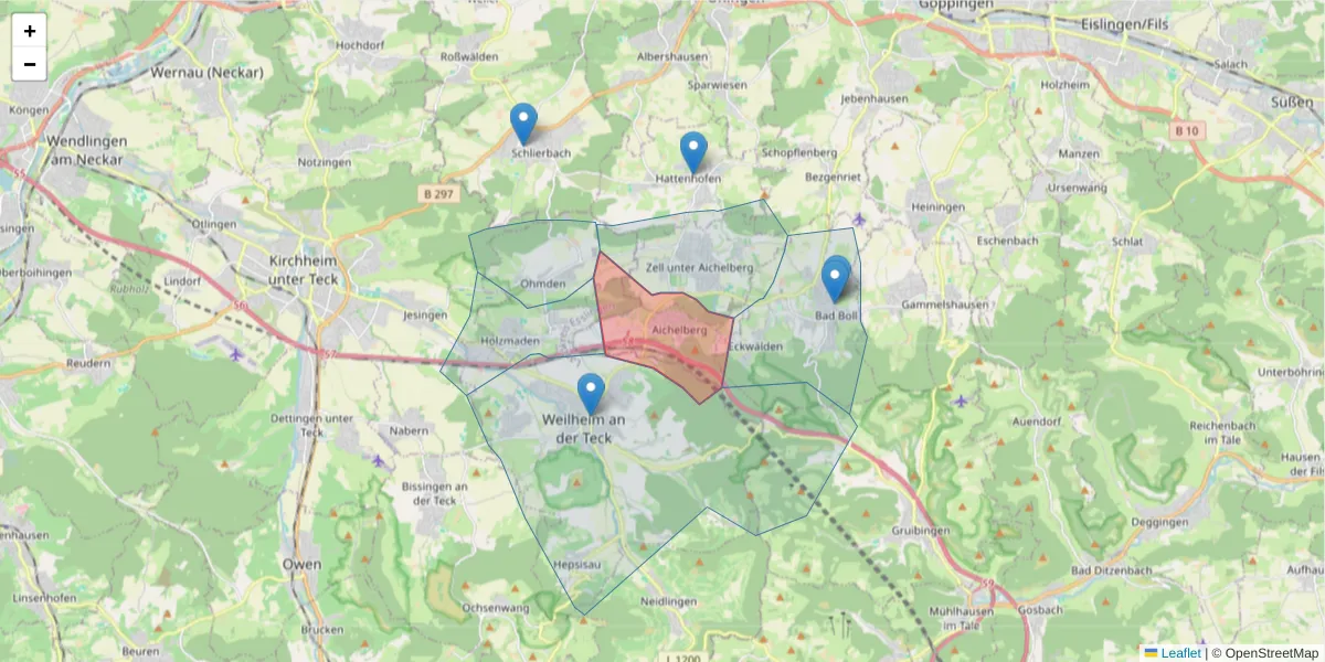 Karte des Postleitzahlen Bereichs  und der umliegenden Postleitzahlen in Deutschland