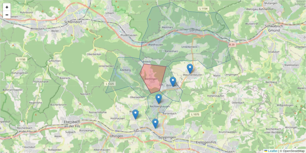 Karte des Postleitzahlen Bereichs  und der umliegenden Postleitzahlen in Deutschland