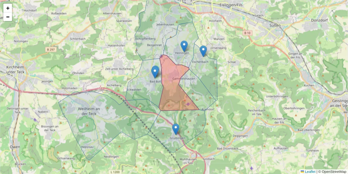 Karte des Postleitzahlen Bereichs  und der umliegenden Postleitzahlen in Deutschland