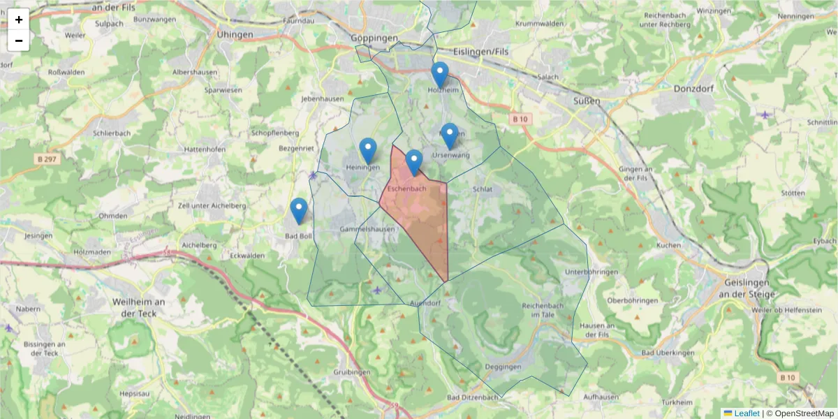 Karte des Postleitzahlen Bereichs  und der umliegenden Postleitzahlen in Deutschland