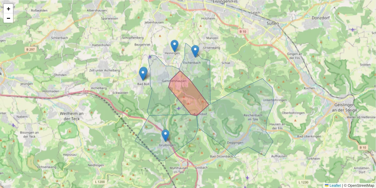 Karte des Postleitzahlen Bereichs  und der umliegenden Postleitzahlen in Deutschland