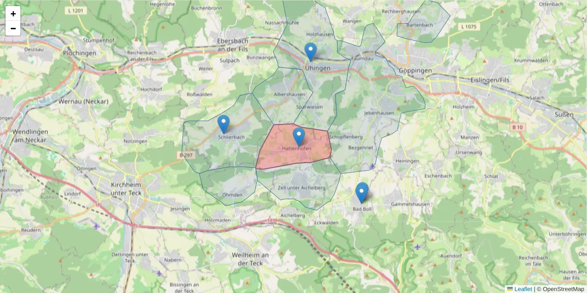 Karte des Postleitzahlen Bereichs  und der umliegenden Postleitzahlen in Deutschland