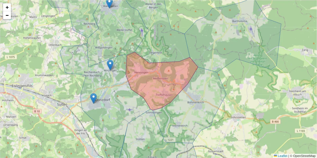 Karte des Postleitzahlen Bereichs  und der umliegenden Postleitzahlen in Deutschland