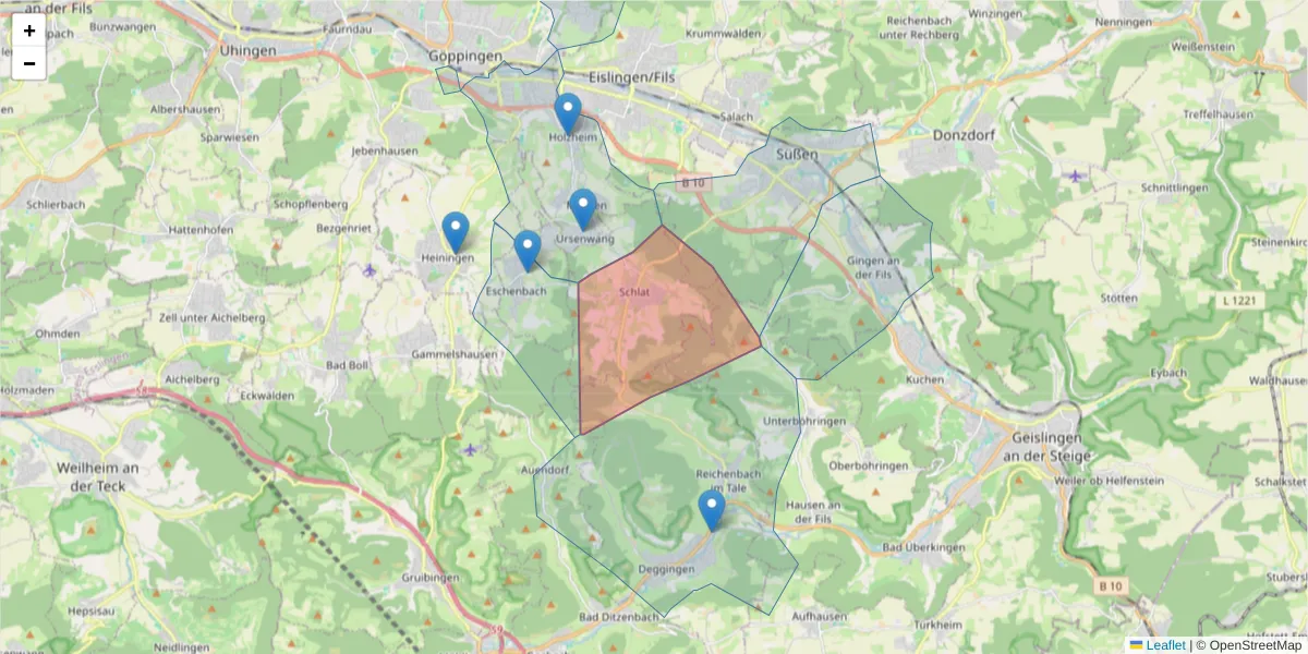 Karte des Postleitzahlen Bereichs  und der umliegenden Postleitzahlen in Deutschland