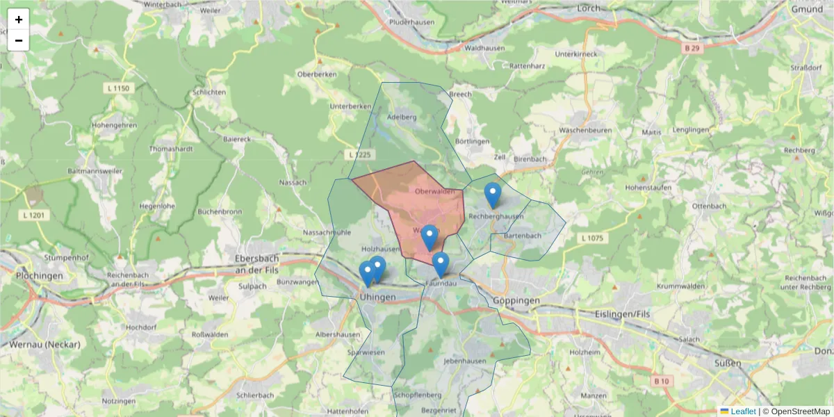 Karte des Postleitzahlen Bereichs  und der umliegenden Postleitzahlen in Deutschland