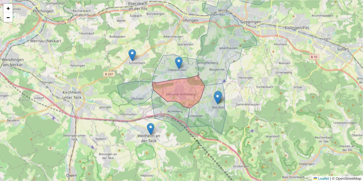 Karte des Postleitzahlen Bereichs  und der umliegenden Postleitzahlen in Deutschland