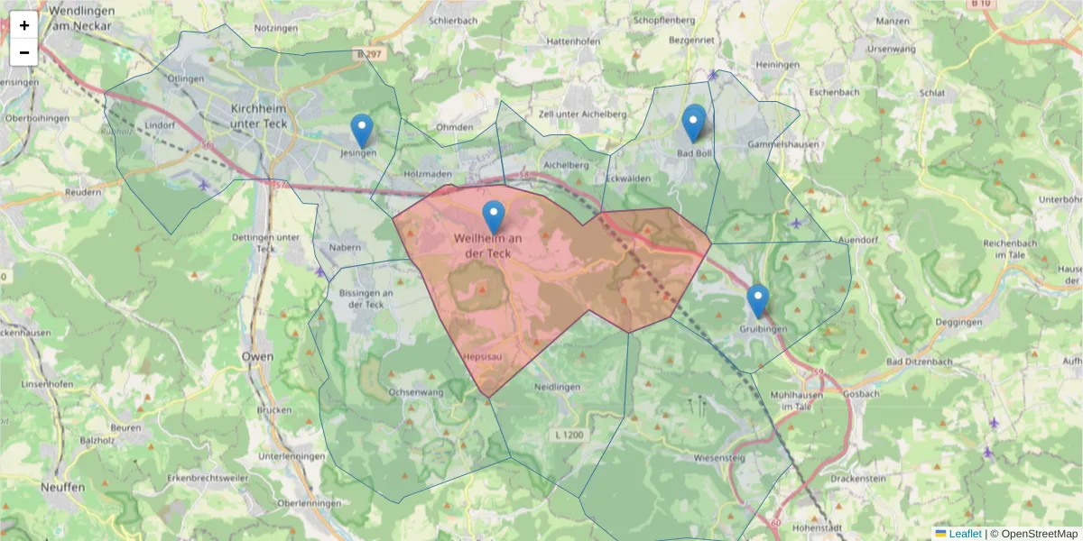 Karte des Postleitzahlen Bereichs  und der umliegenden Postleitzahlen in Deutschland