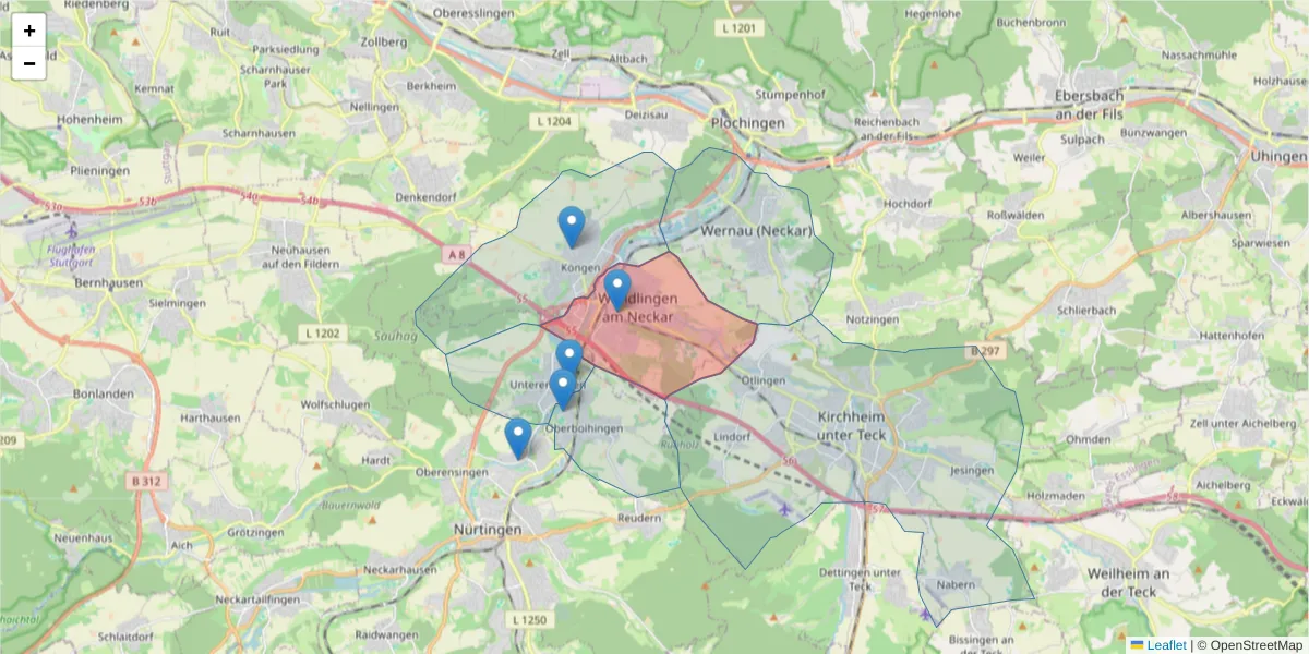 Karte des Postleitzahlen Bereichs  und der umliegenden Postleitzahlen in Deutschland