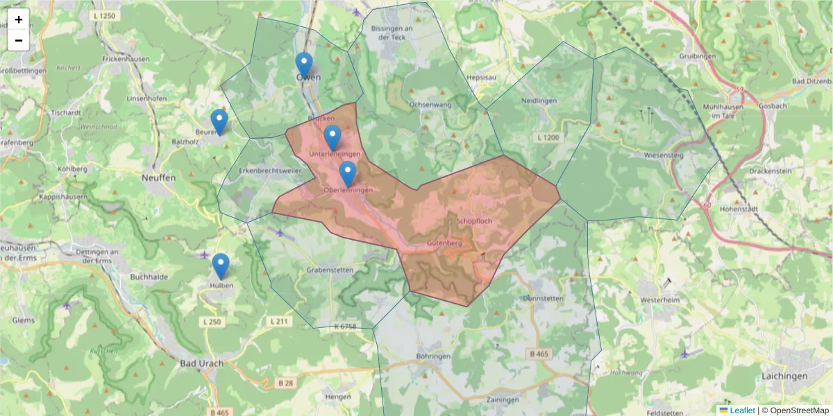 Karte des Postleitzahlen Bereichs  und der umliegenden Postleitzahlen in Deutschland