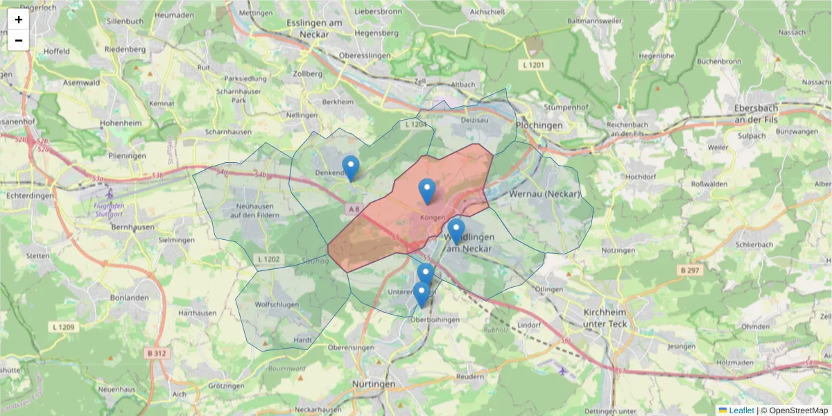 Karte des Postleitzahlen Bereichs  und der umliegenden Postleitzahlen in Deutschland