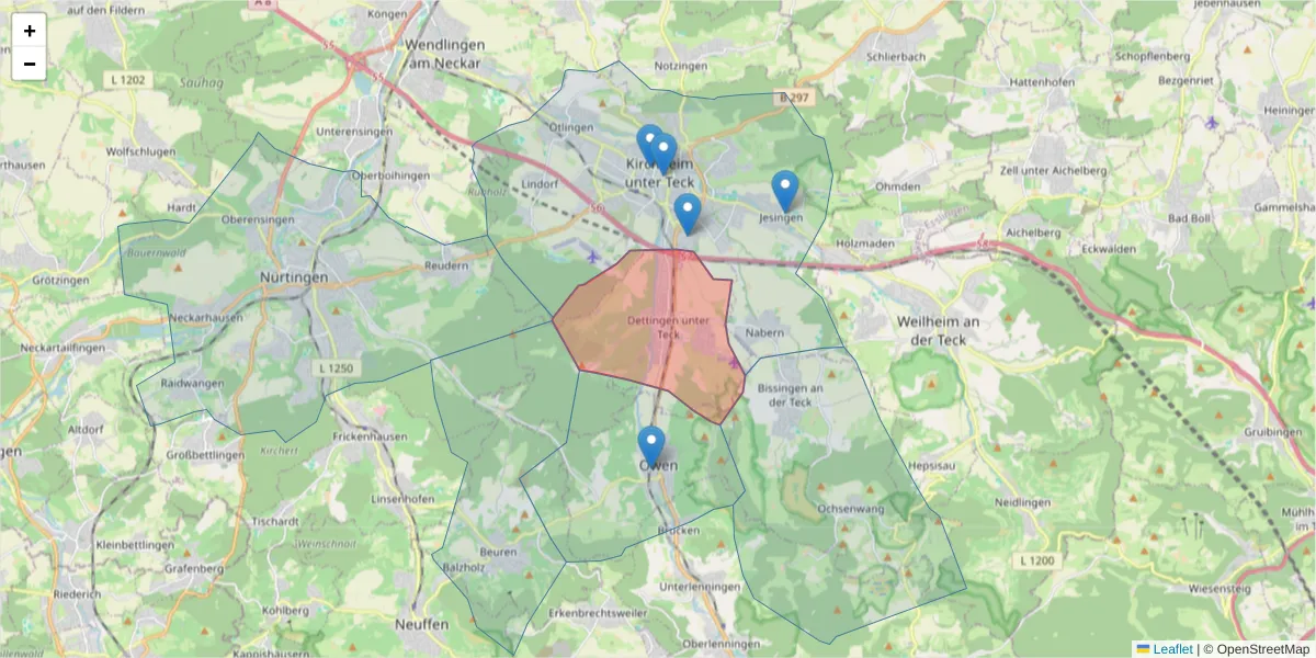 Karte des Postleitzahlen Bereichs  und der umliegenden Postleitzahlen in Deutschland