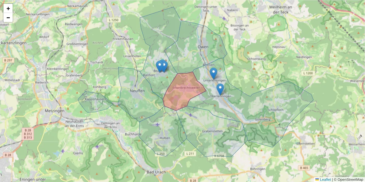 Karte des Postleitzahlen Bereichs  und der umliegenden Postleitzahlen in Deutschland