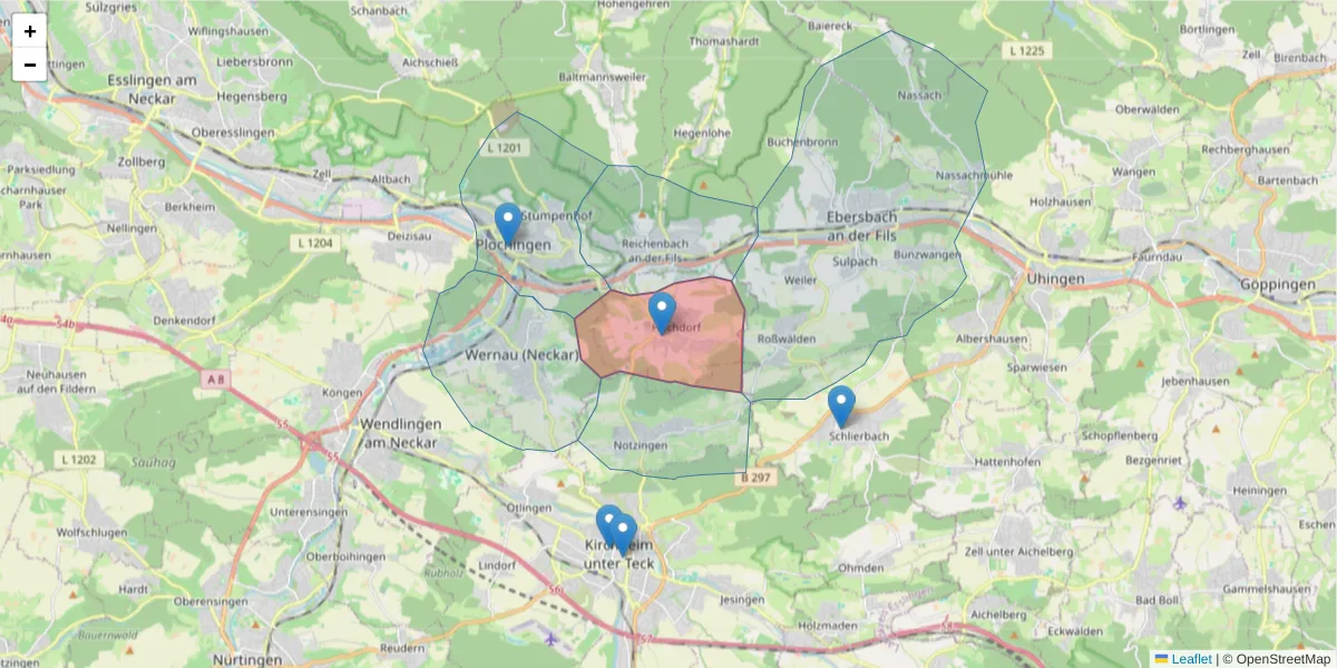 Karte des Postleitzahlen Bereichs  und der umliegenden Postleitzahlen in Deutschland