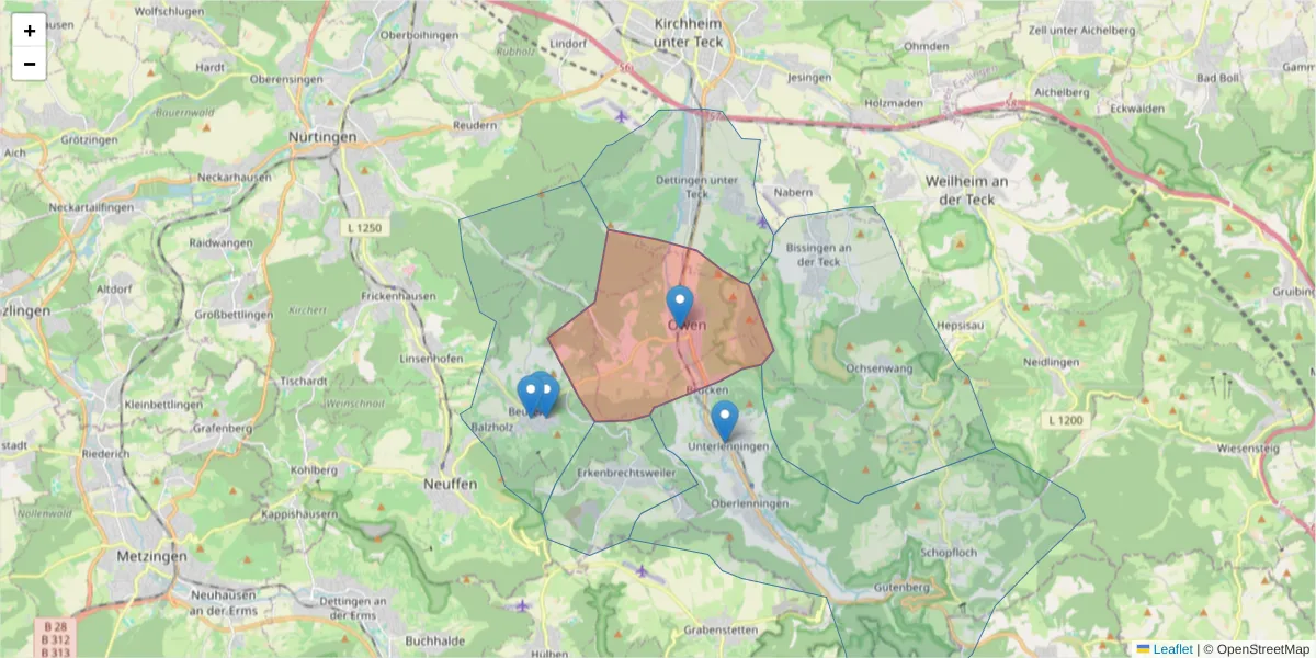 Karte des Postleitzahlen Bereichs  und der umliegenden Postleitzahlen in Deutschland