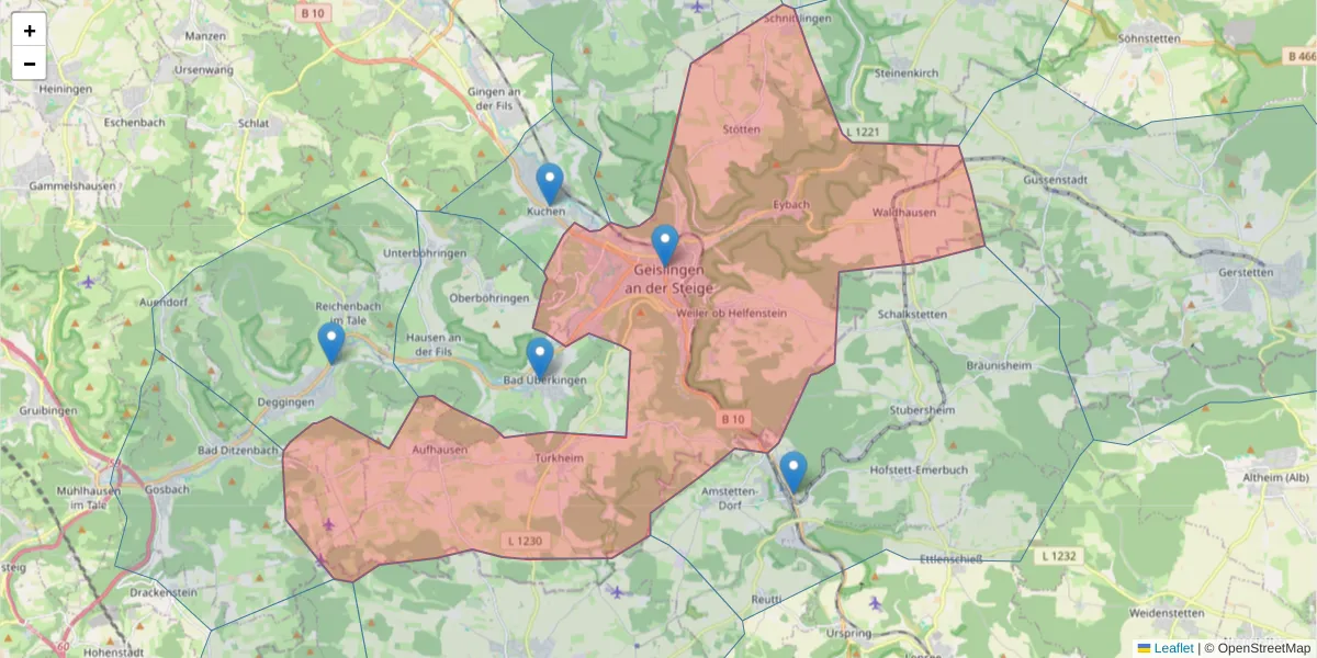 Karte des Postleitzahlen Bereichs  und der umliegenden Postleitzahlen in Deutschland