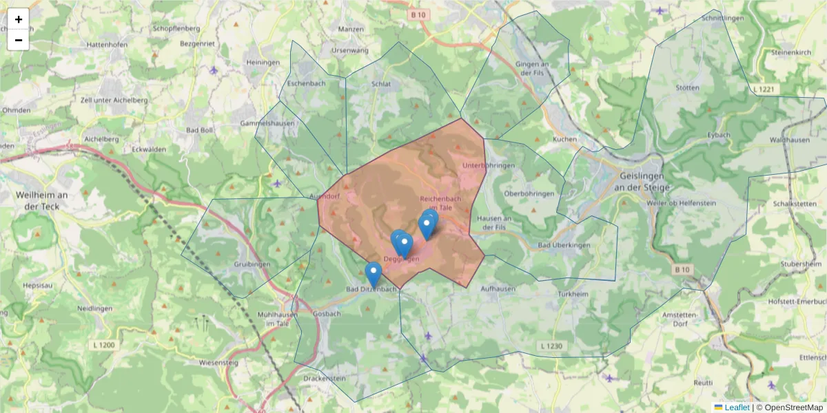Karte des Postleitzahlen Bereichs  und der umliegenden Postleitzahlen in Deutschland
