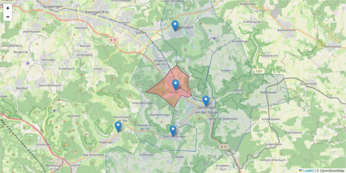 Karte des Postleitzahlen Bereichs  und der umliegenden Postleitzahlen in Deutschland